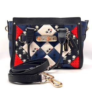 Auth COACH SWAGGER PATCHWORK FLORAL QUILTED Satchel/Crossbody W/Dust Bag & Strap